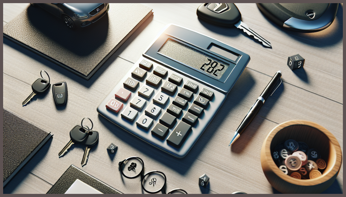An abstract calculator with car keys and insurance icons