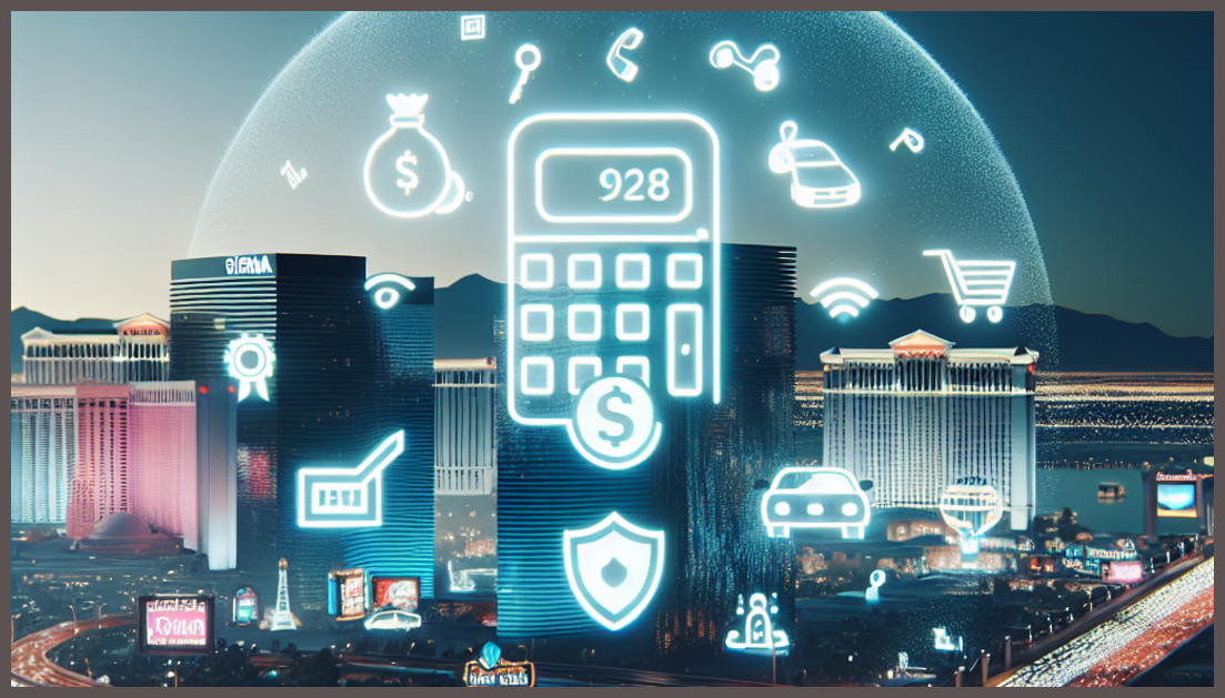 Las Vegas skyline with car insurance icons for comparison